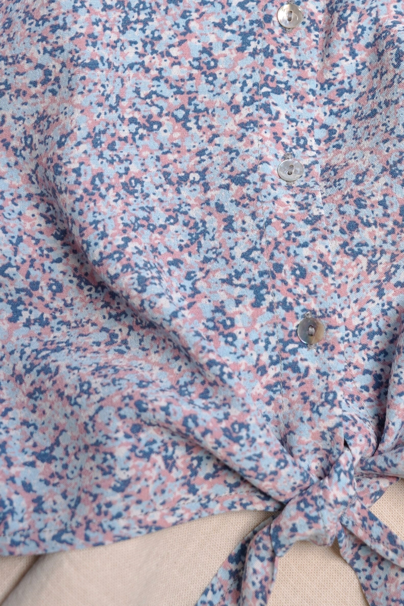 LikeFLO Flo Girls Aop Small Flower Knotted Blouse - LikeFlo