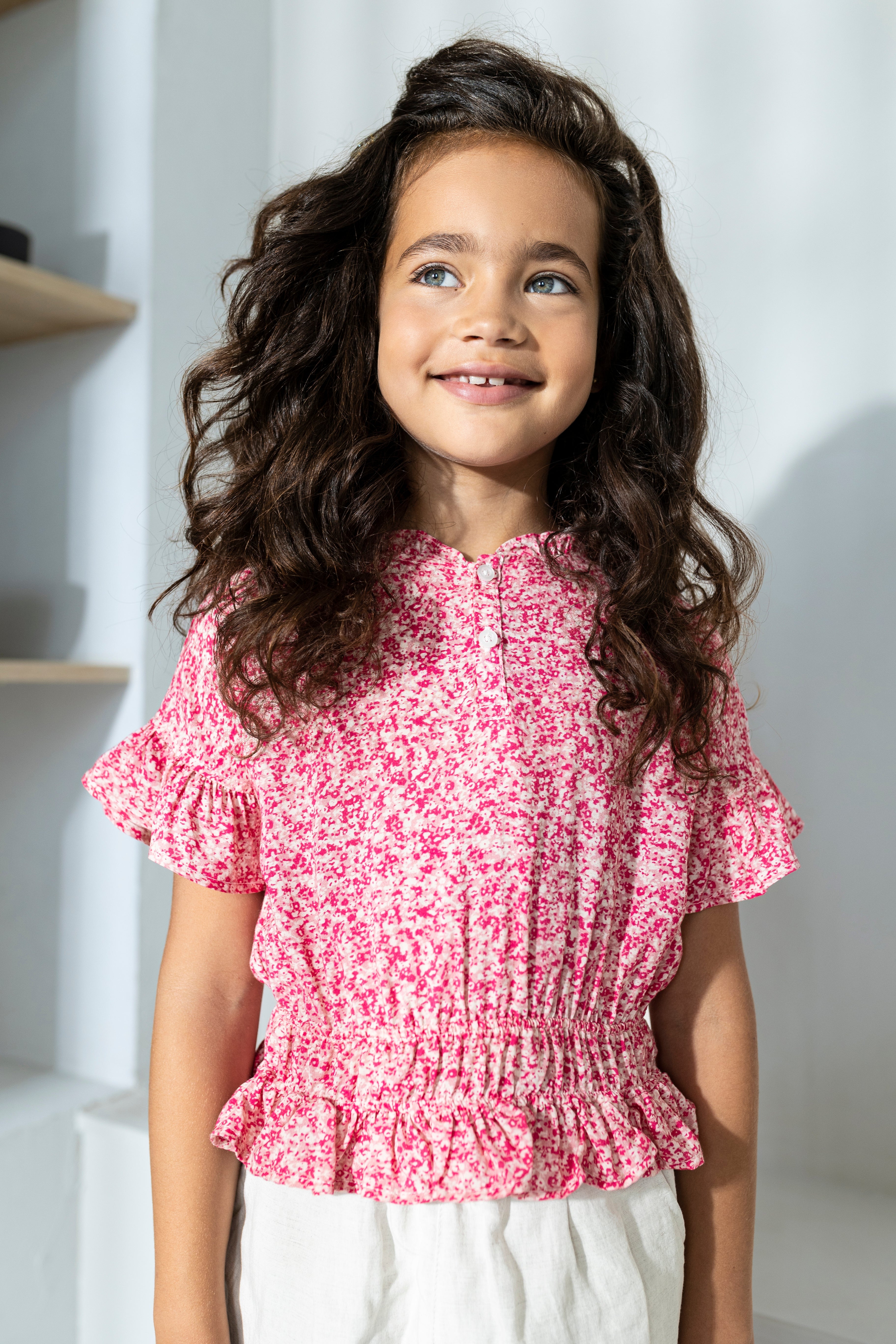 LikeFLO Flo Girls Aop Small Flower Ruffle Blouse - LikeFlo