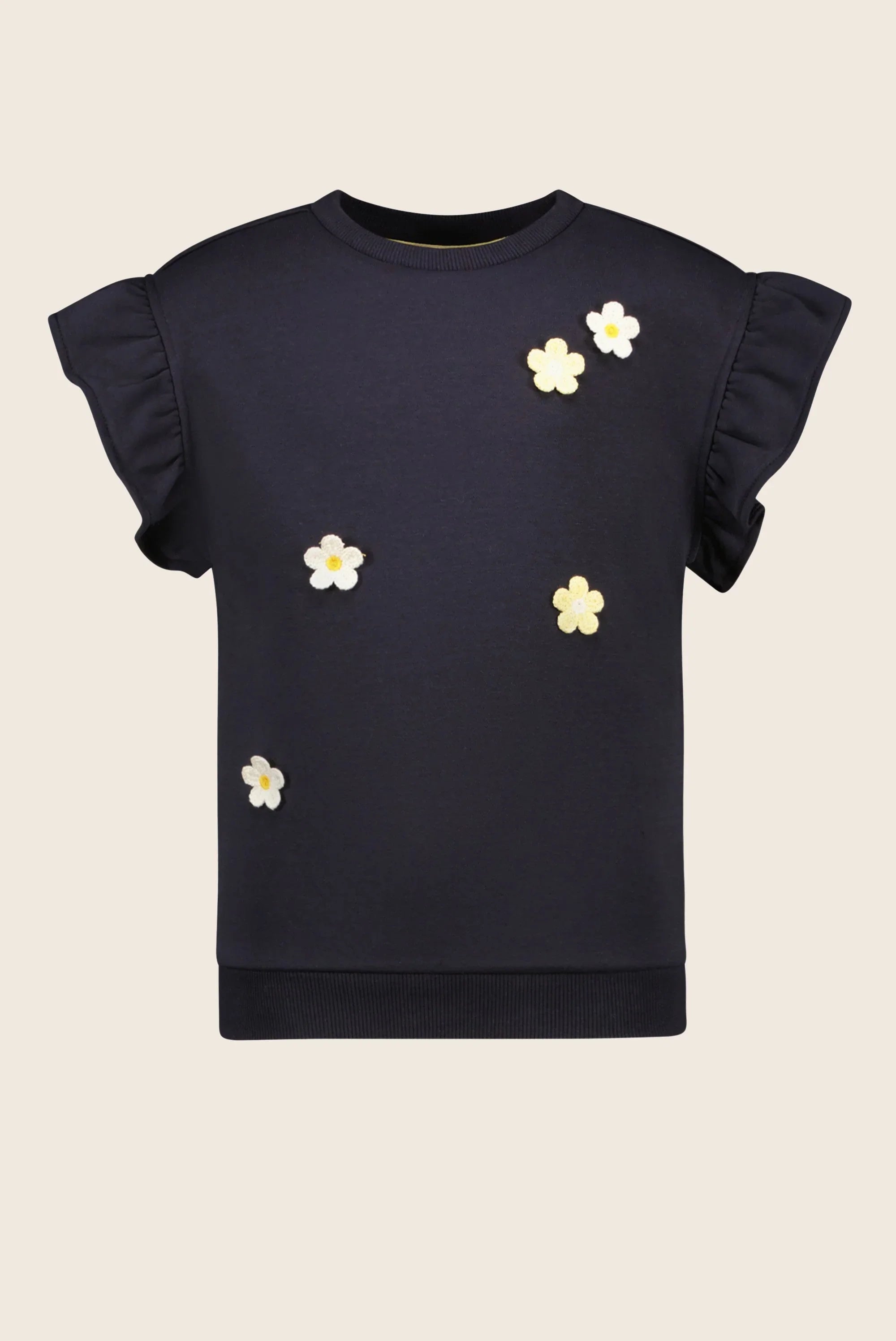 LikeFLO Flo Girls Ss Sweater Crochet Flower Navy - LikeFlo