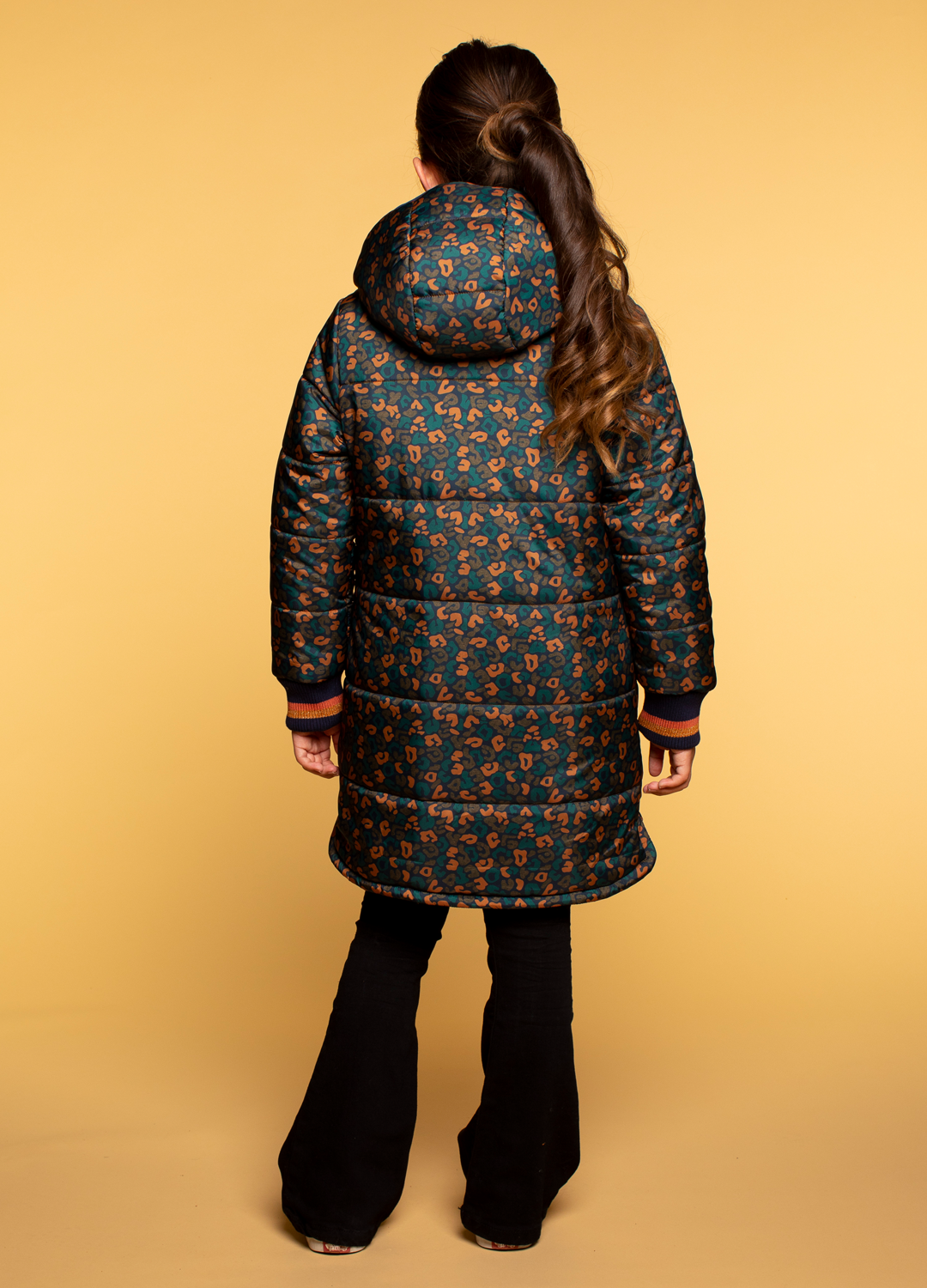 Lange Gewatteerde Jas Met Allover Print