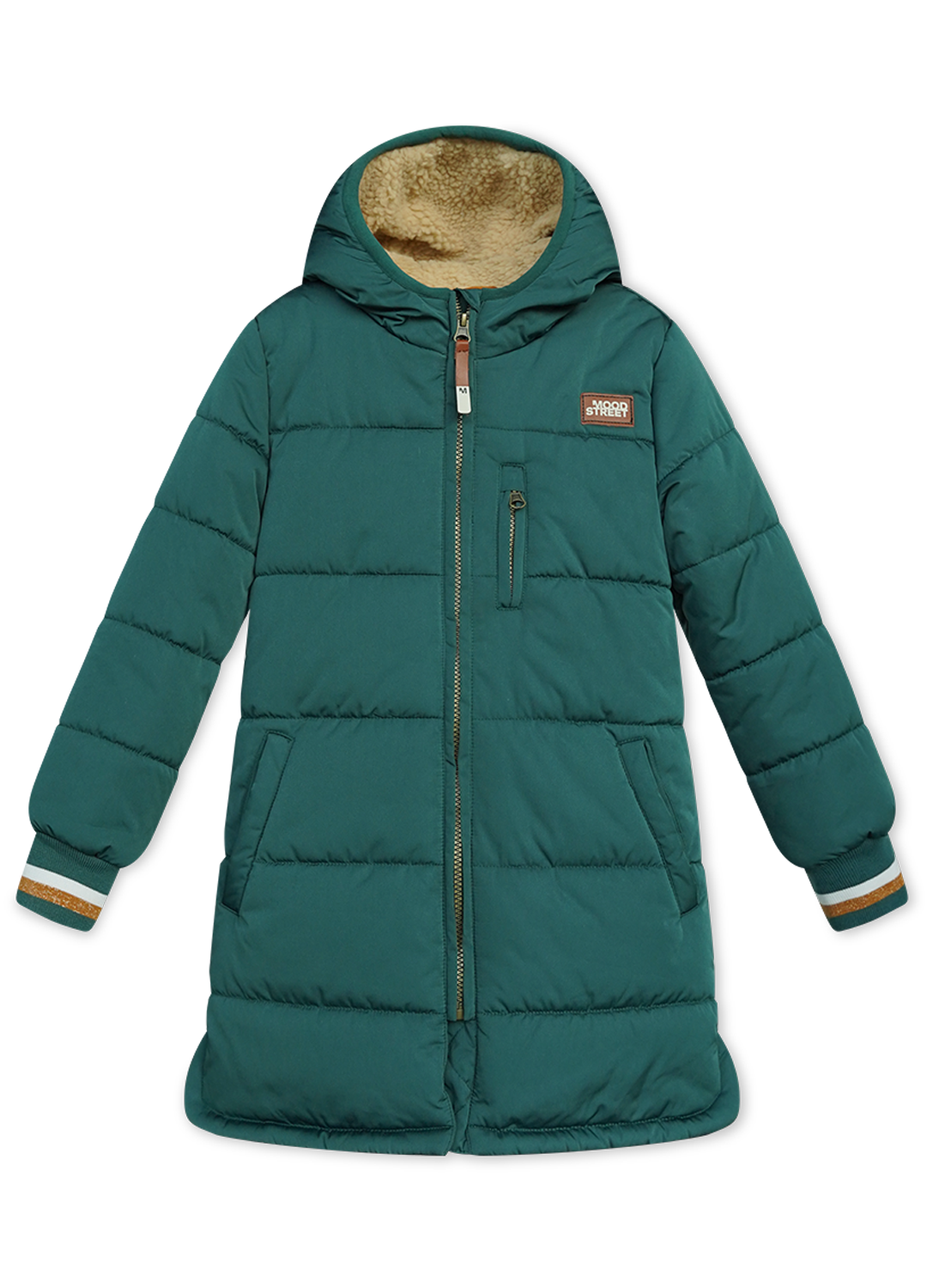 Lange Gewatteerde Jas In Effen Kleur Bottle Groen