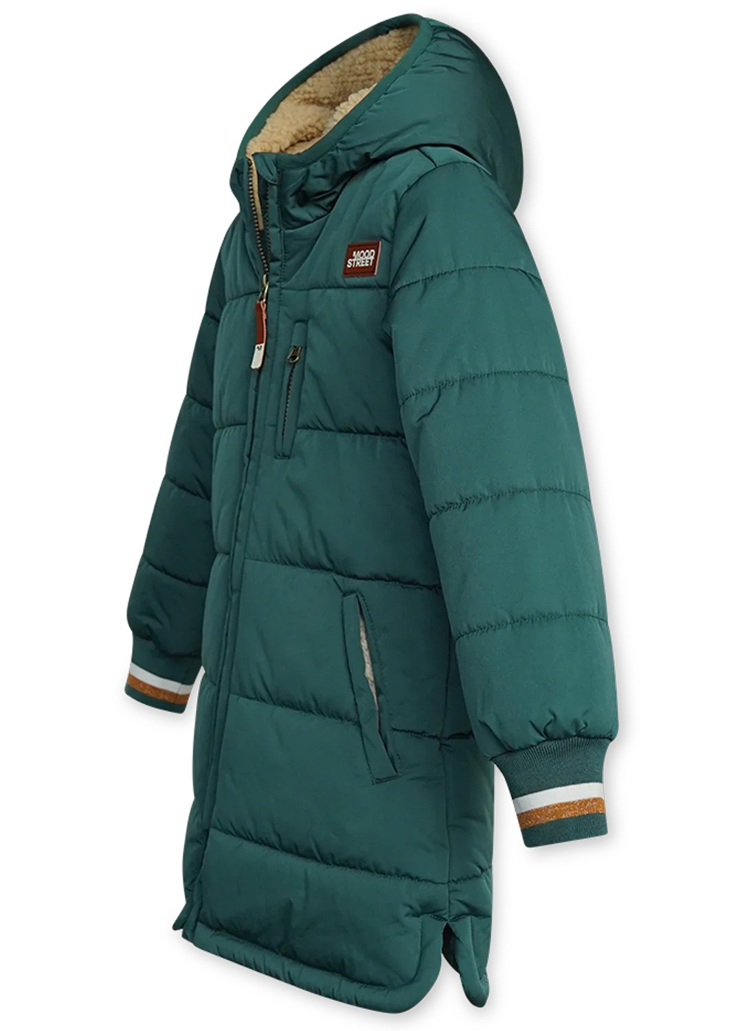 Lange Gewatteerde Jas In Effen Kleur Bottle Groen