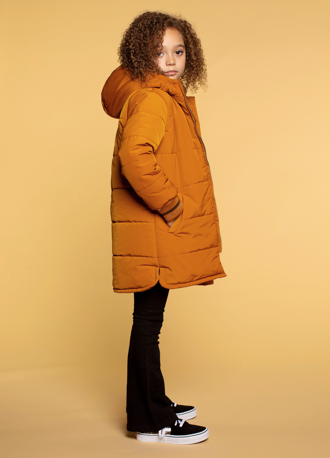 Lange Gewatteerde Jas Toffee
