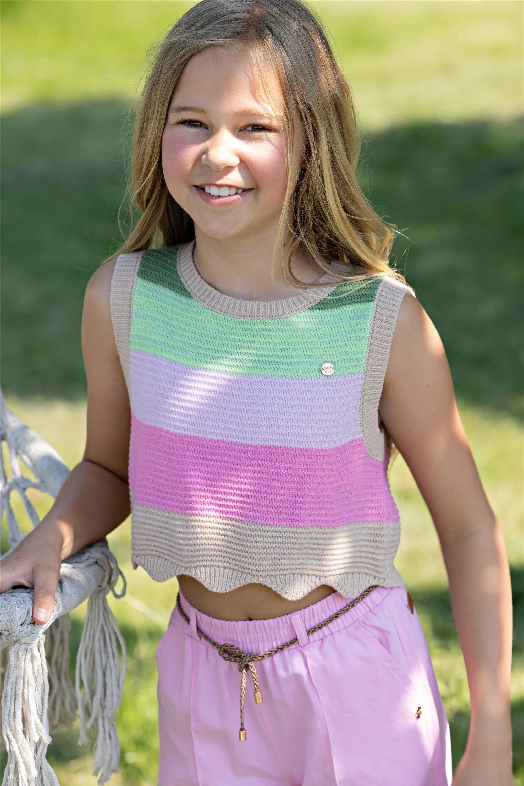 Kosmic Ajour Gebreide Crop Top Multikleuren Sand Blush