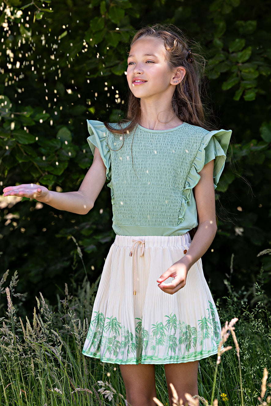 Nulan Plissee Rok met borderprint Ivoor