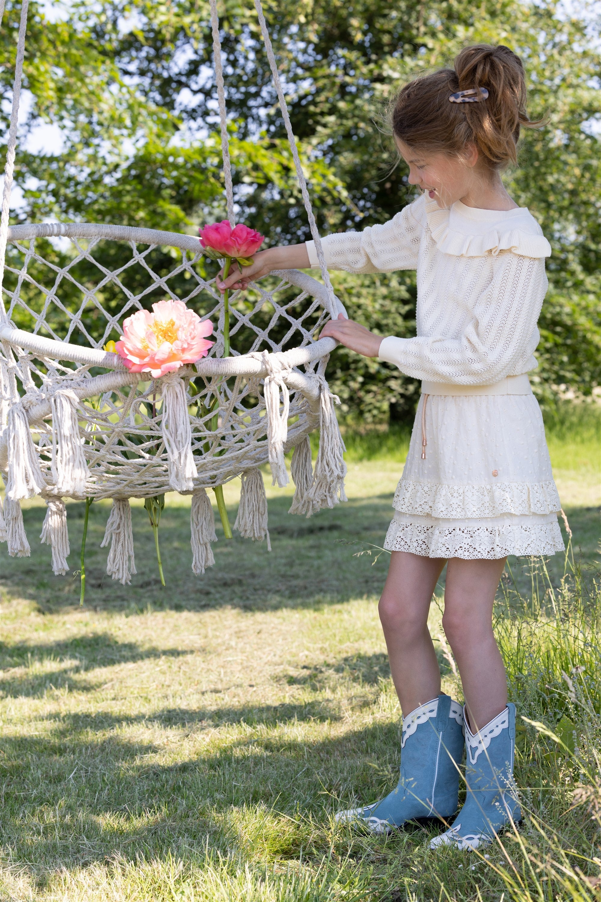 Niu Embroidery Anglaise Rok Ivoor