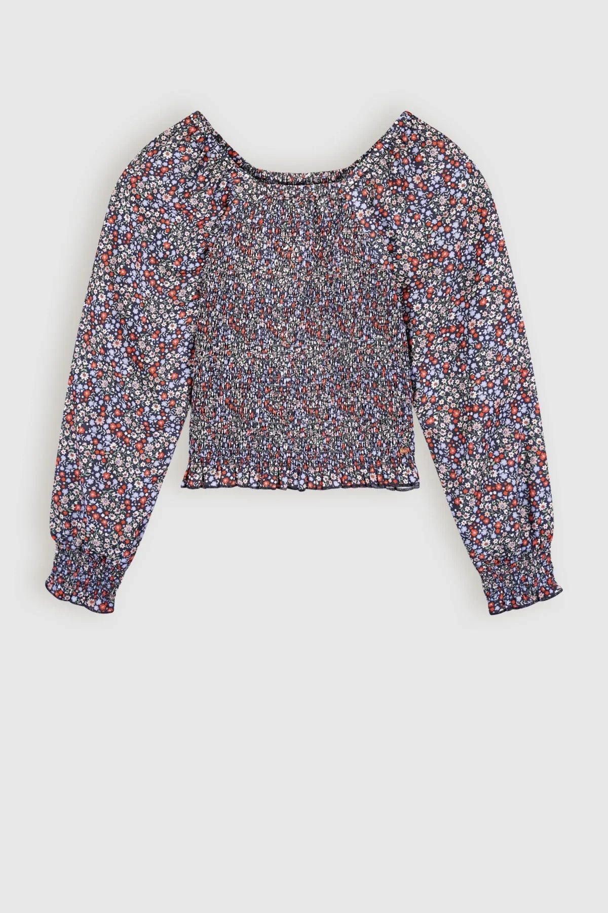 Tessa Smocked Bloemen Blouse Navy