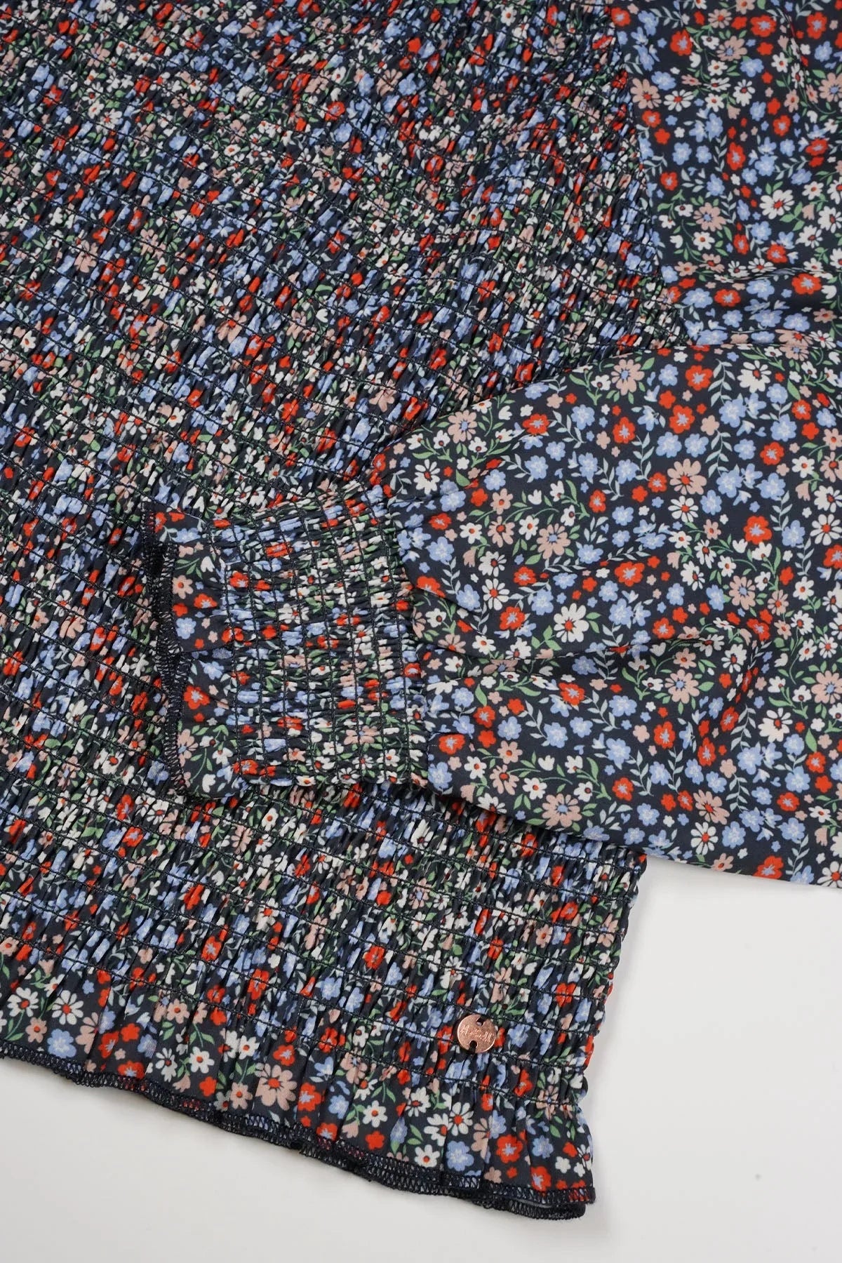 Tessa Smocked Bloemen Blouse Navy