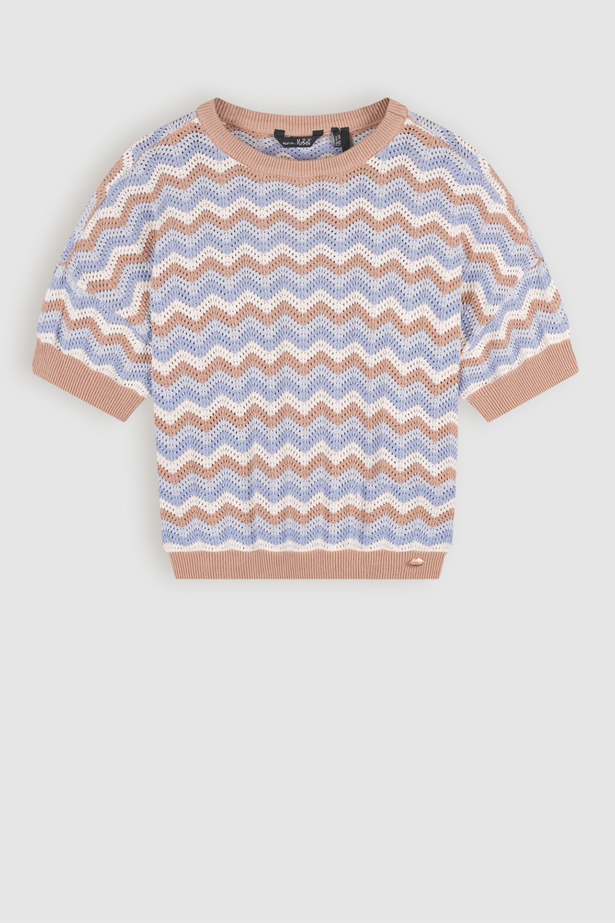 Alic Zigzag Gebreide Crop Trui Multikleuren Pearled Ivory