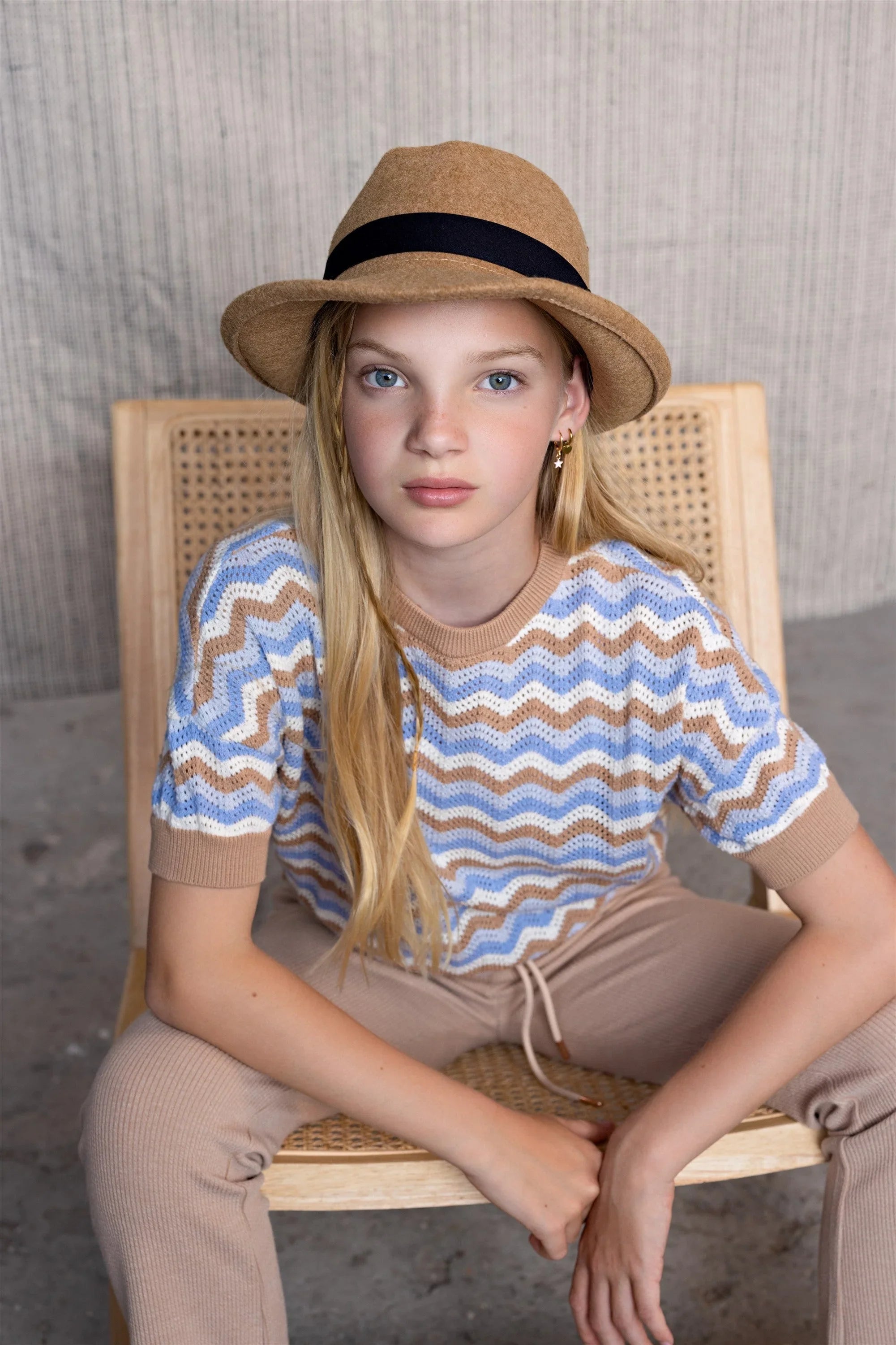 Alic Zigzag Gebreide Crop Trui Multikleuren Pearled Ivory