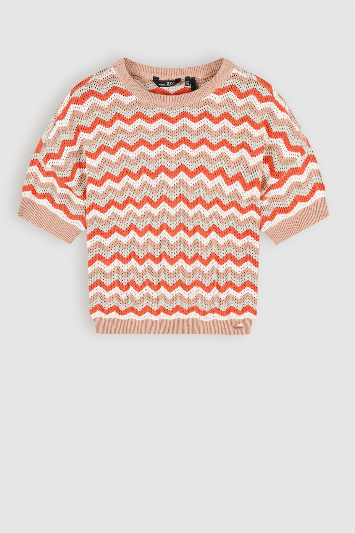 Alic Zigzag Gebreide Crop Trui Multikleuren Sand Blush