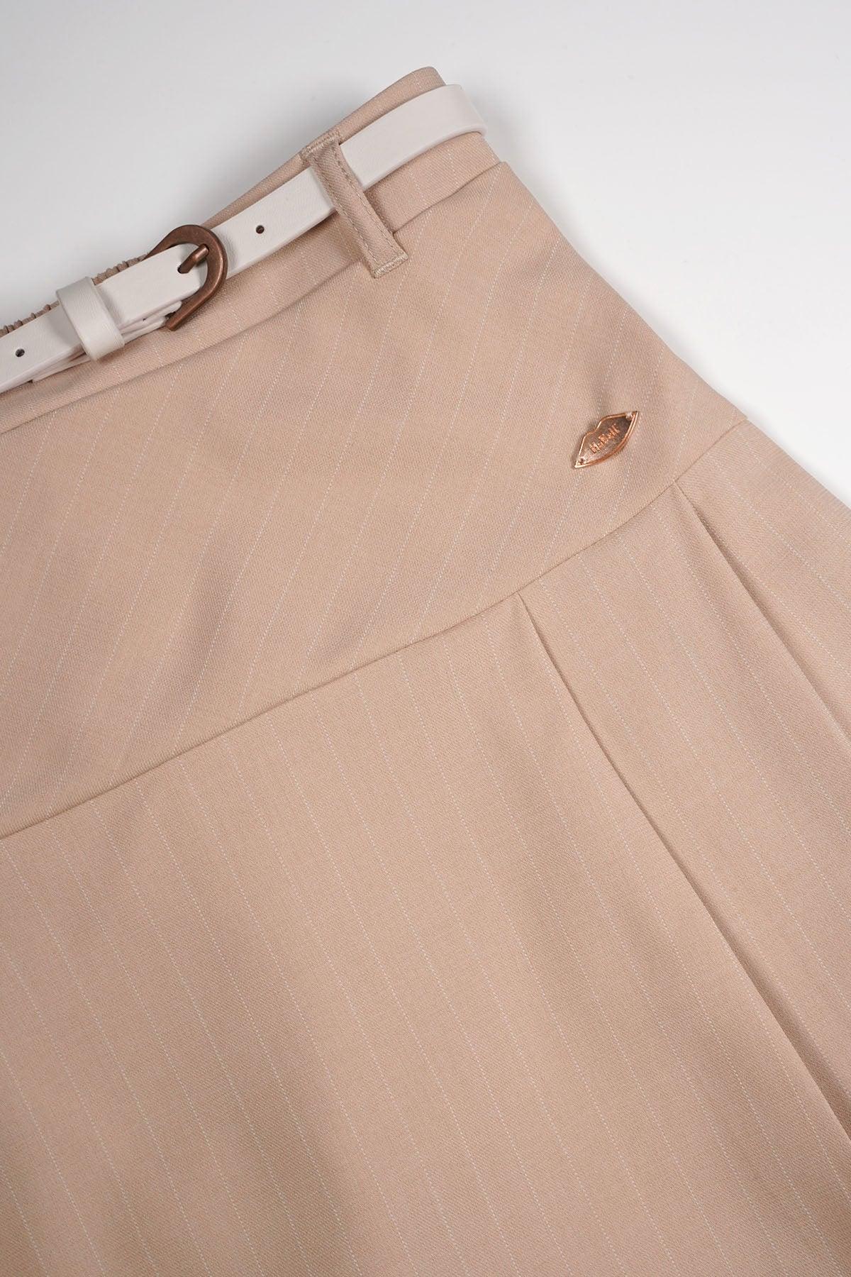 Nimmy Pinstripe Plooirok Zand