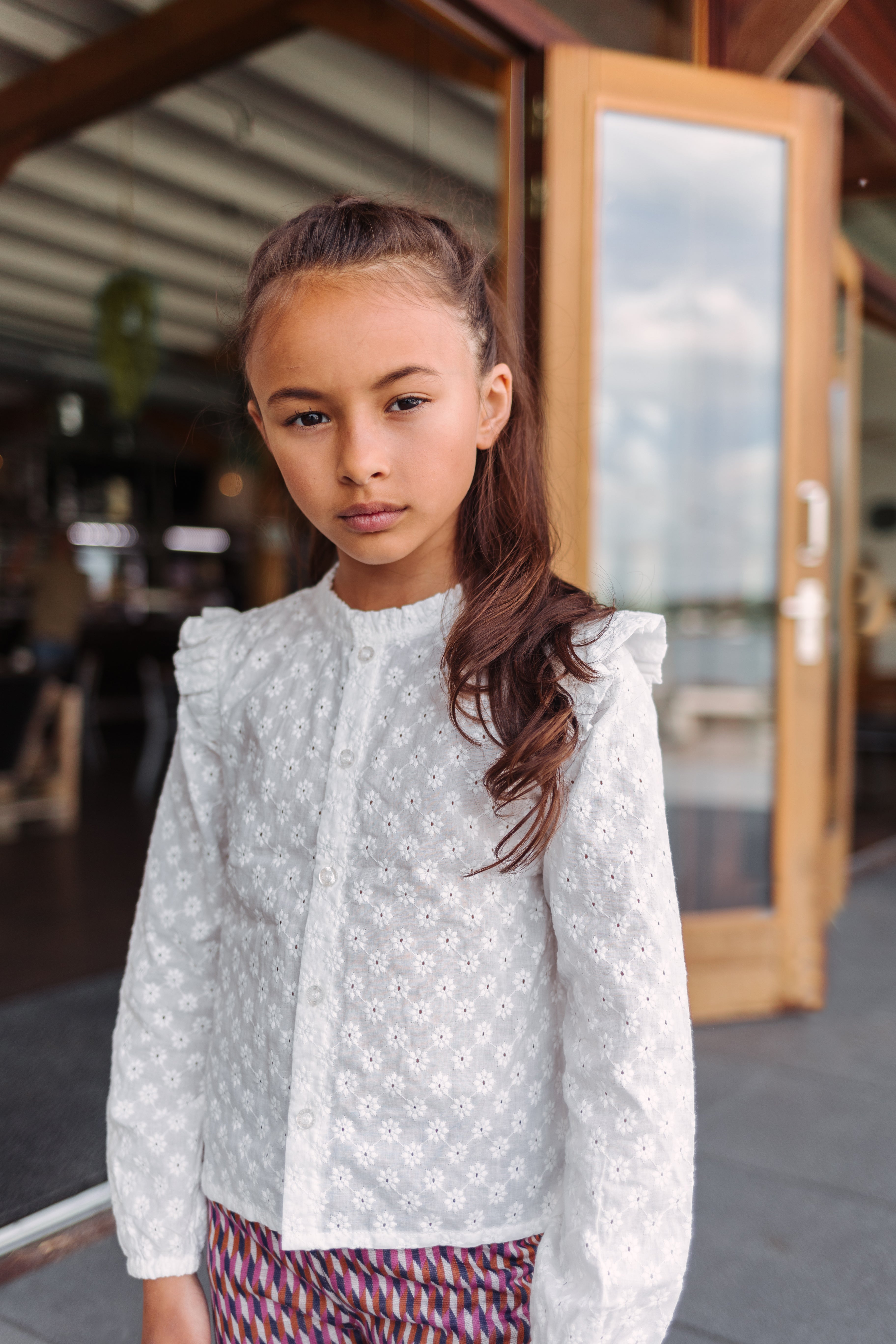 B.Nosy Girls Flower Embroidered Blouse With Ruffles Around Armhole