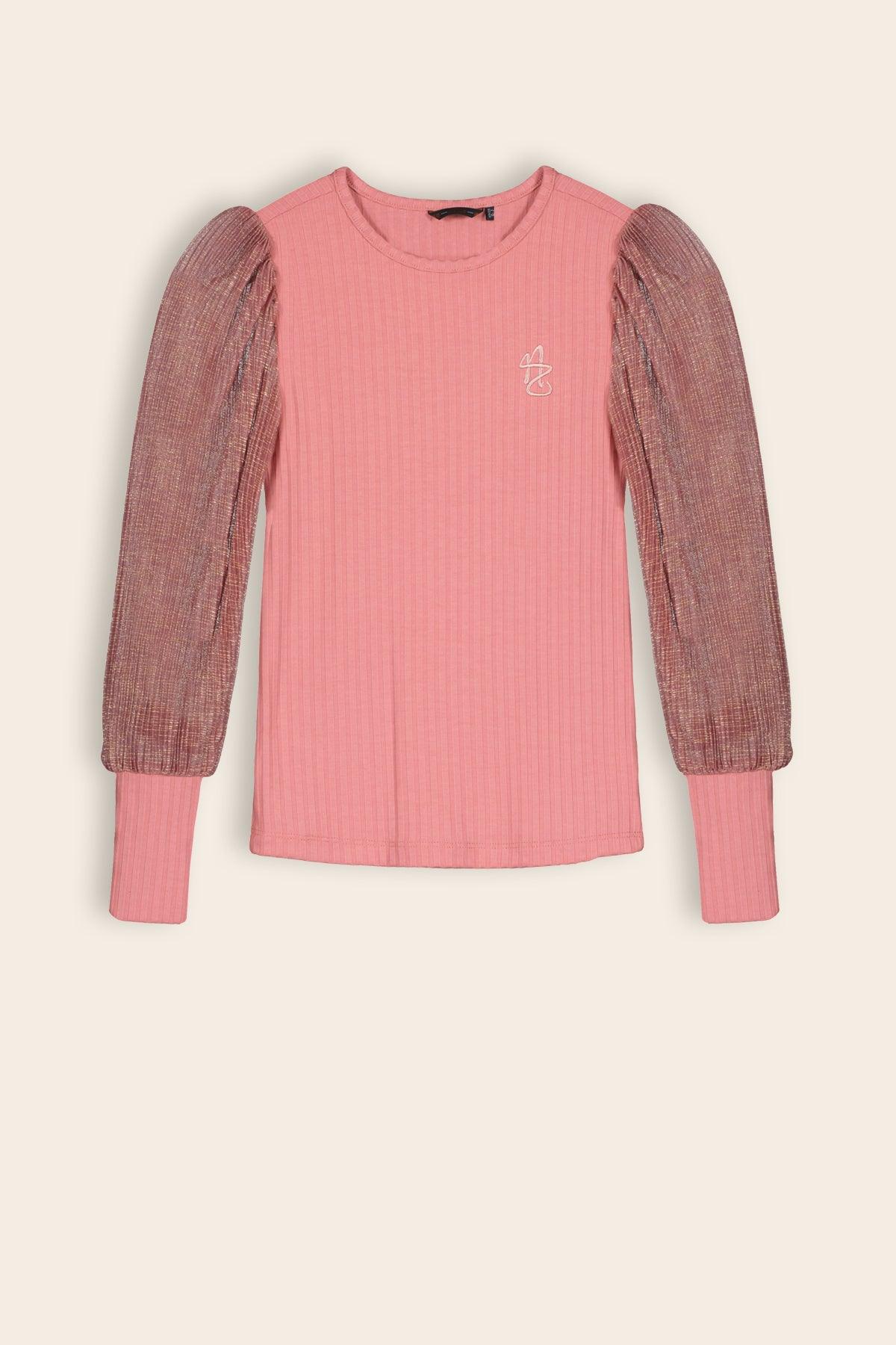 Kisja Rib Jersey Top met Crincle Voile Mouwen - NoNo Kidswear