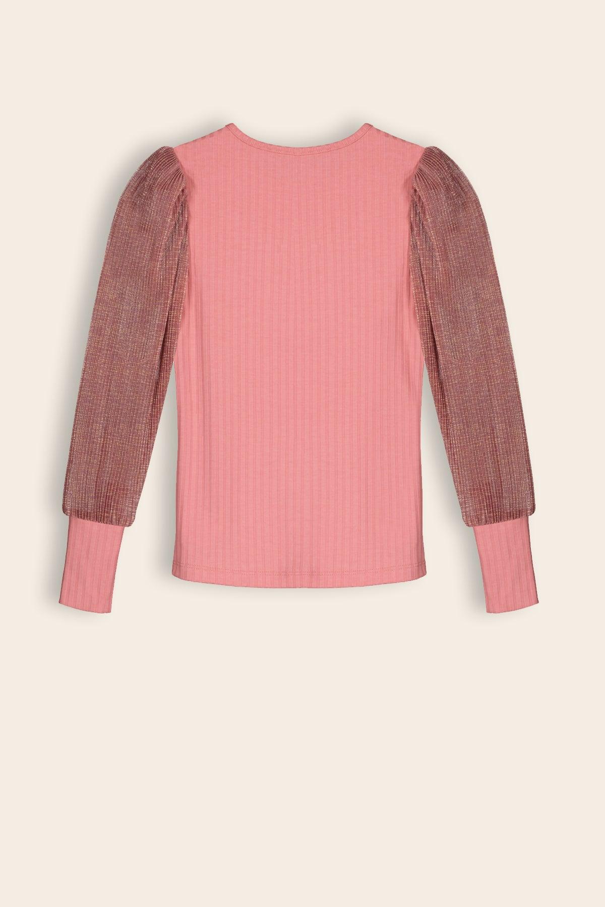 Kisja Rib Jersey Top met Crincle Voile Mouwen - NoNo Kidswear