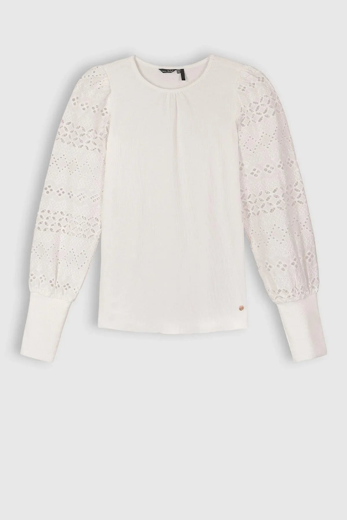 Kiva Rib Jersey Tshirt Woven Sleeves Snow White - NoNo Kidswear