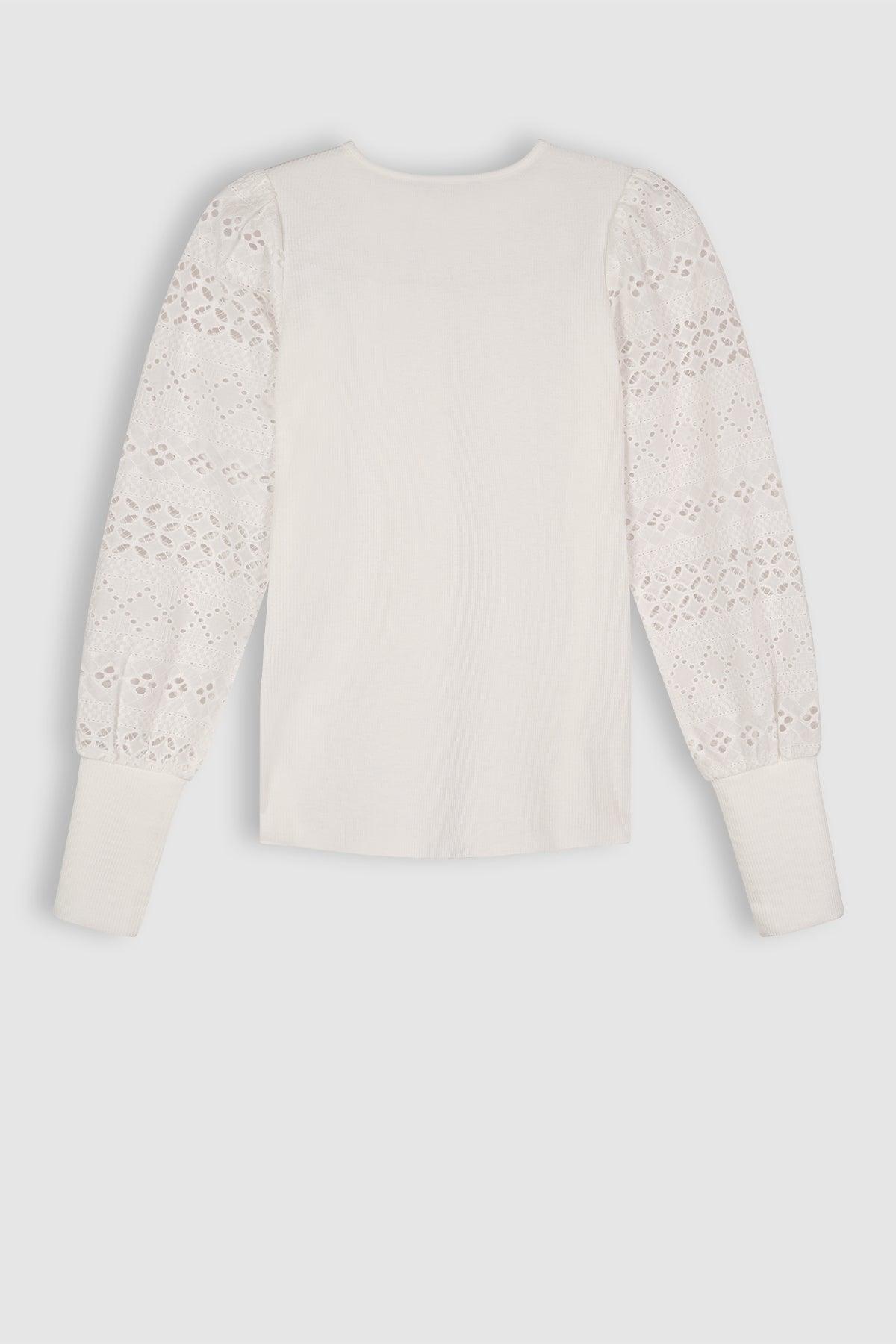 Kiva Rib Jersey Tshirt Woven Sleeves Snow White - NoNo Kidswear