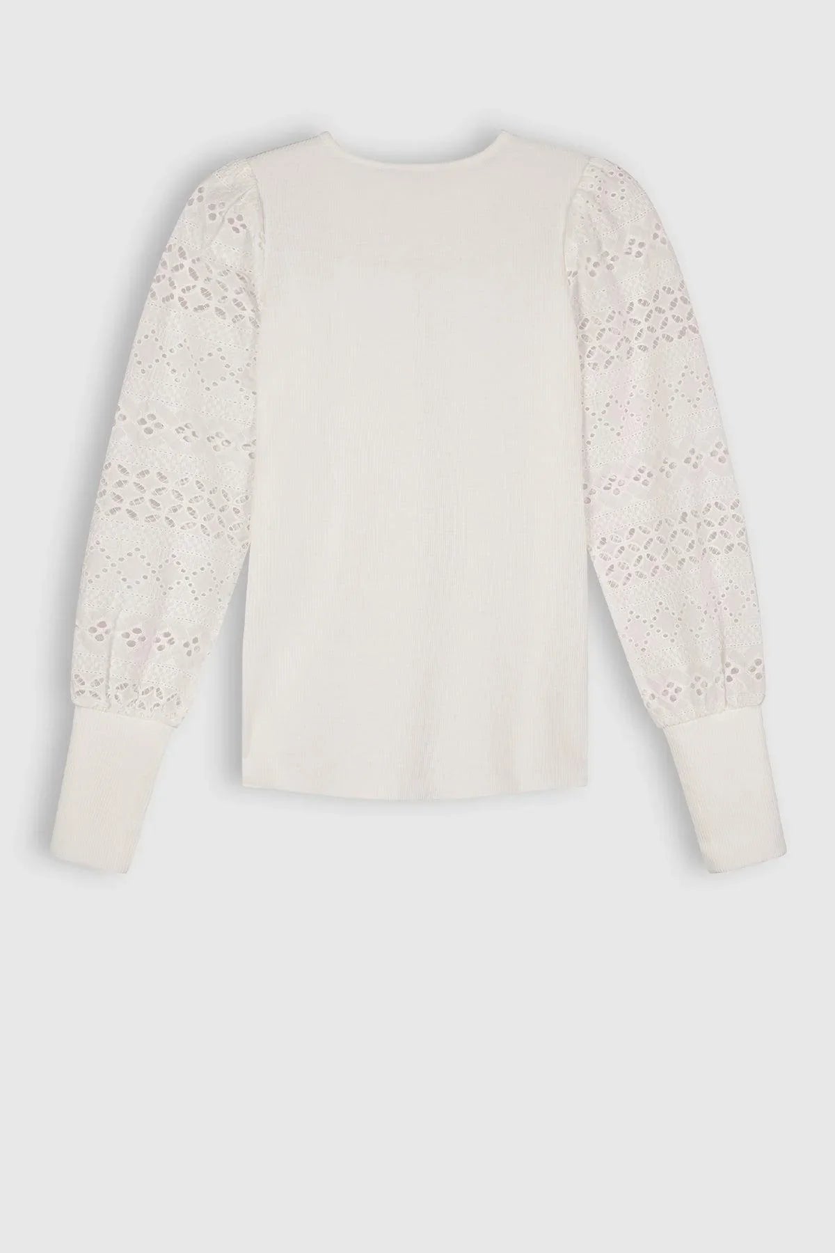 Kiva Rib Jersey Tshirt Woven Sleeves Snow White - NoNo Kidswear