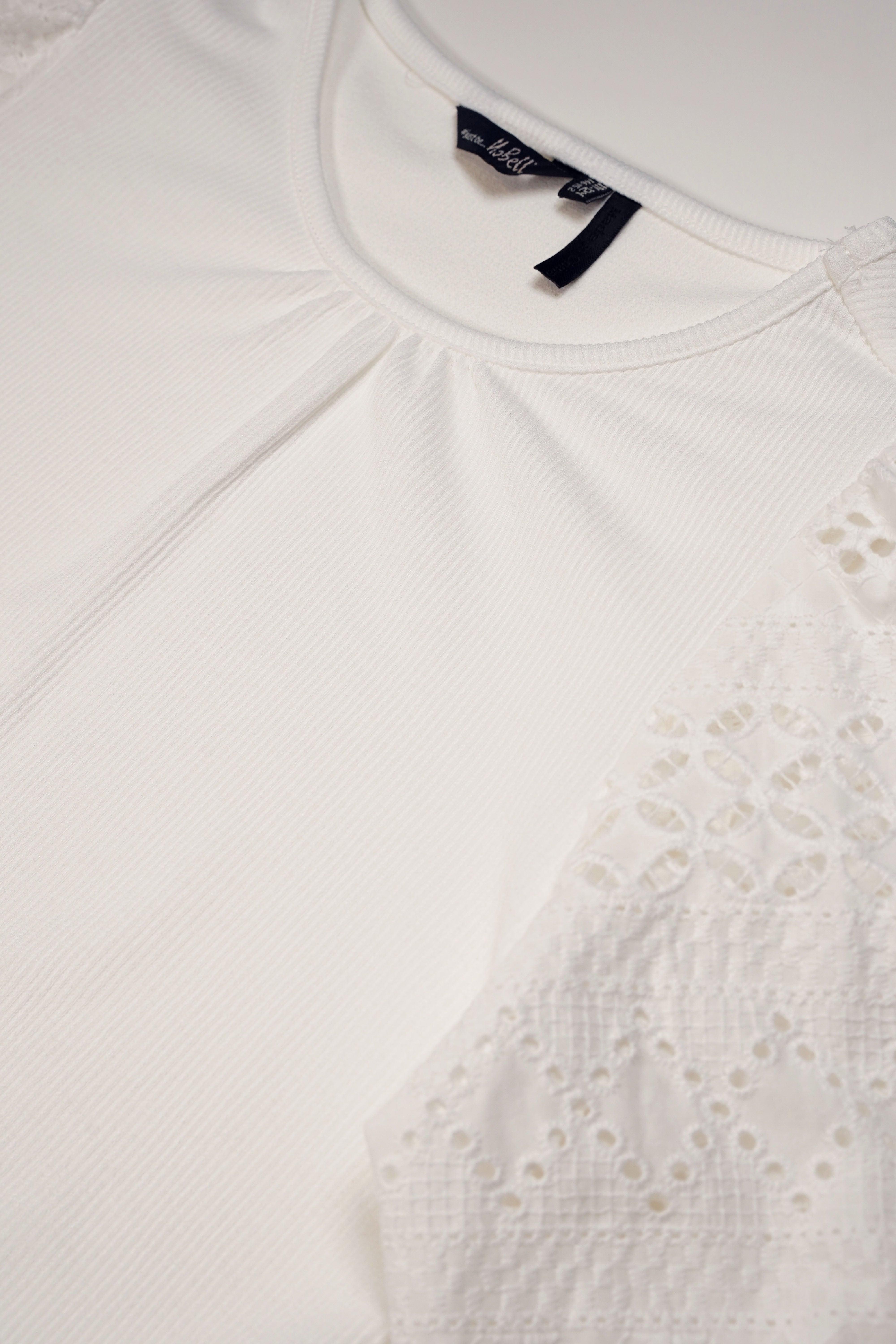 Kiva Rib Jersey Tshirt Woven Sleeves Snow White - NoNo Kidswear