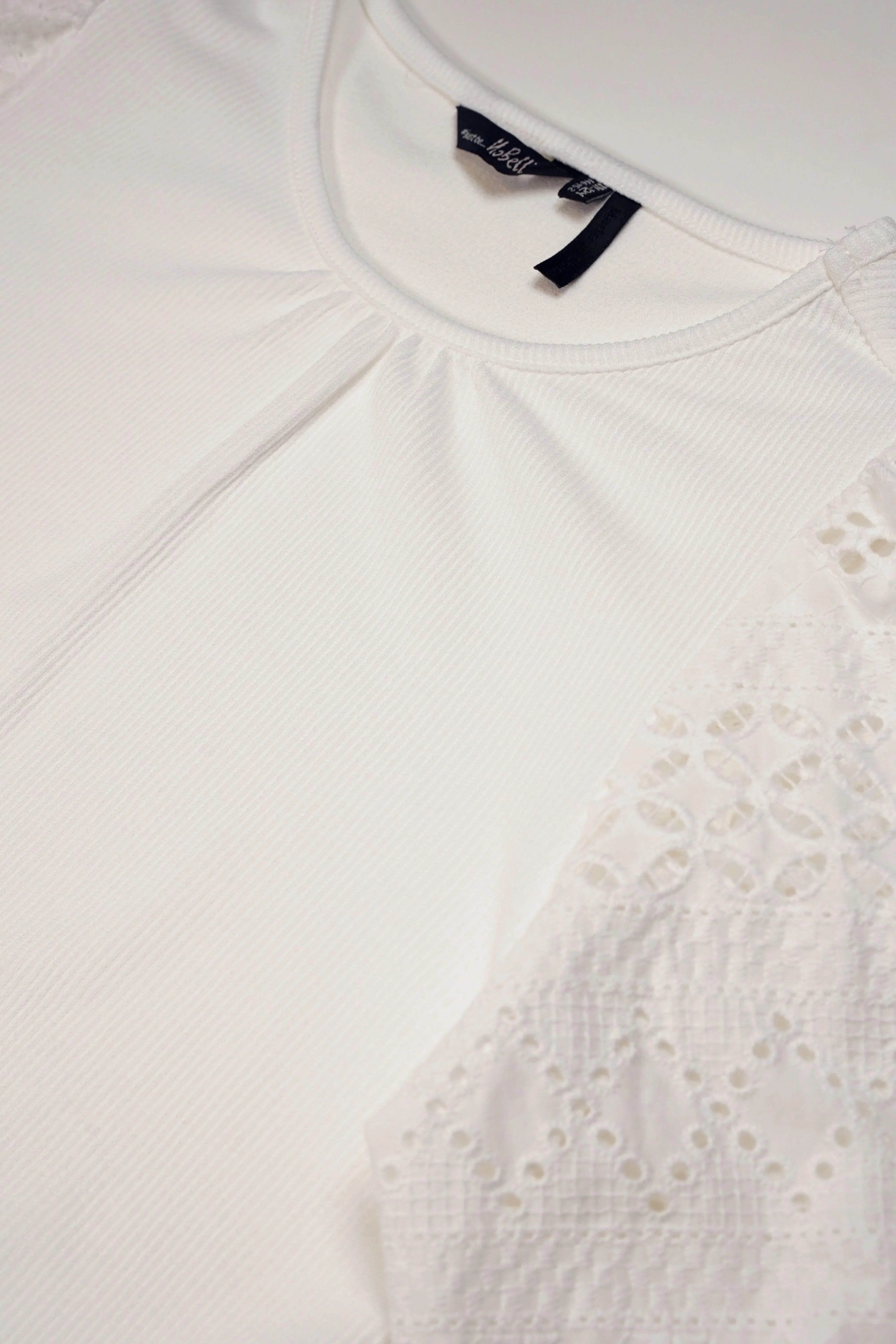 Kiva Rib Jersey Tshirt Woven Sleeves Snow White - NoNo Kidswear