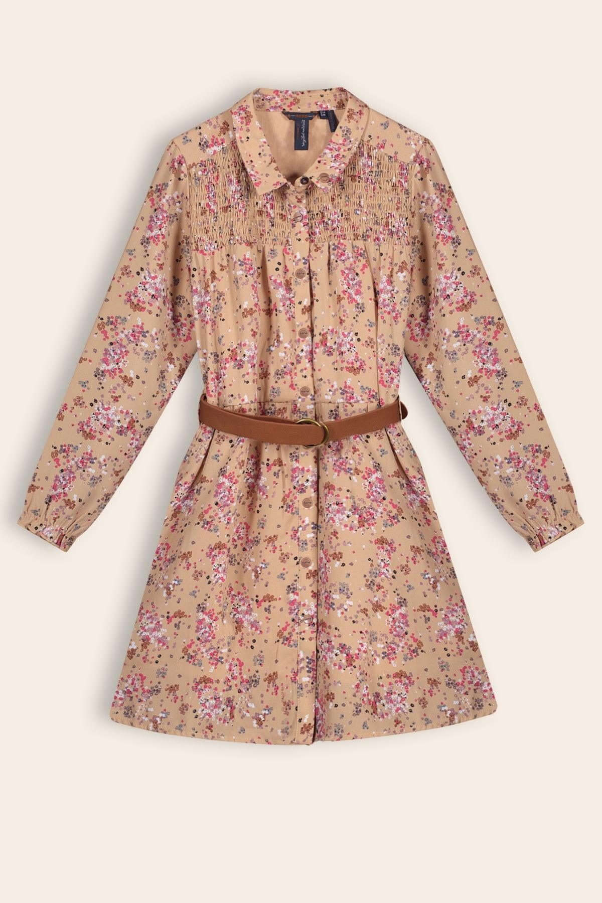 Milau Overhemd Bloemetjes Jurk met Riem - NoNo Kidswear