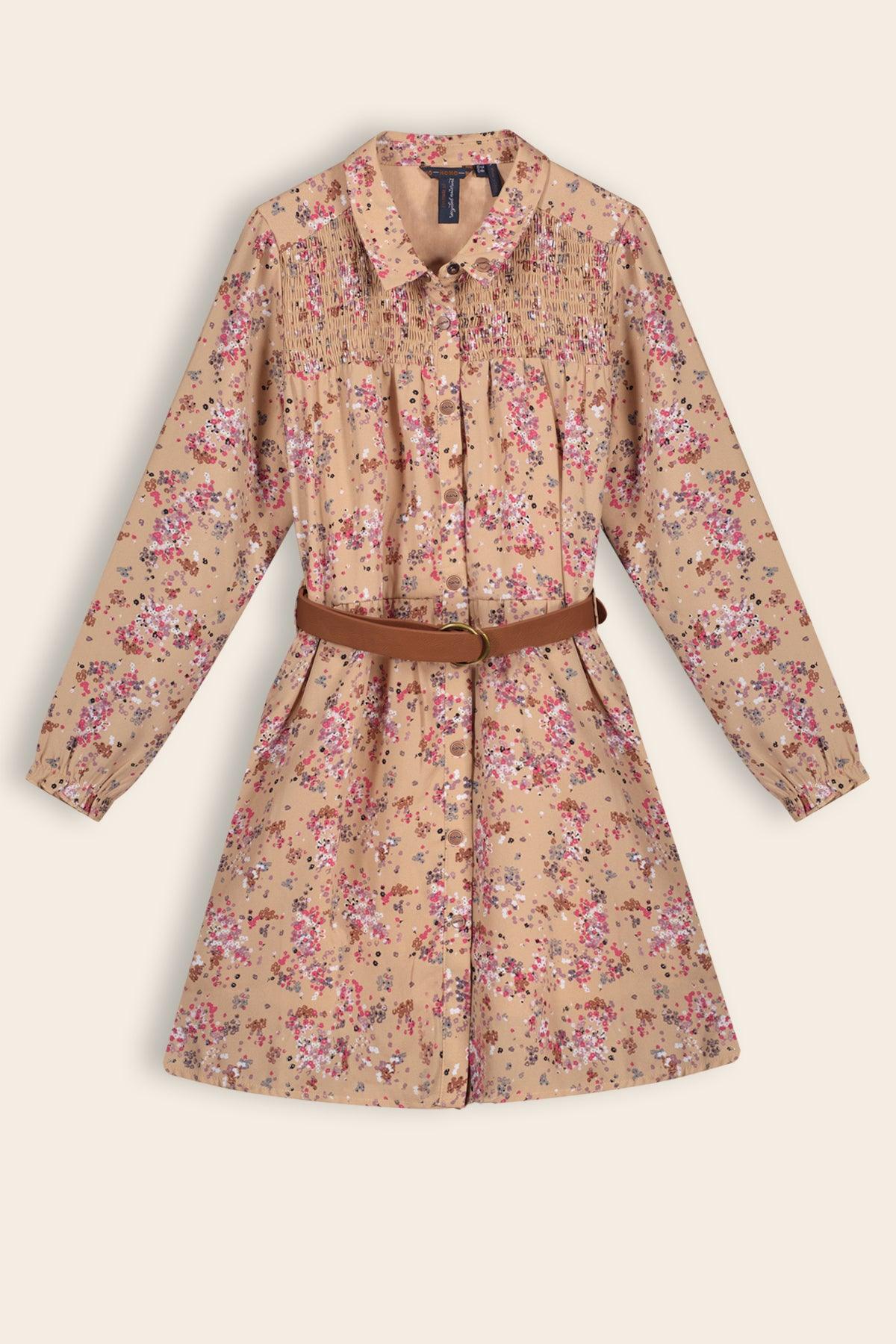 Milau Overhemd Bloemetjes Jurk met Riem - NoNo Kidswear