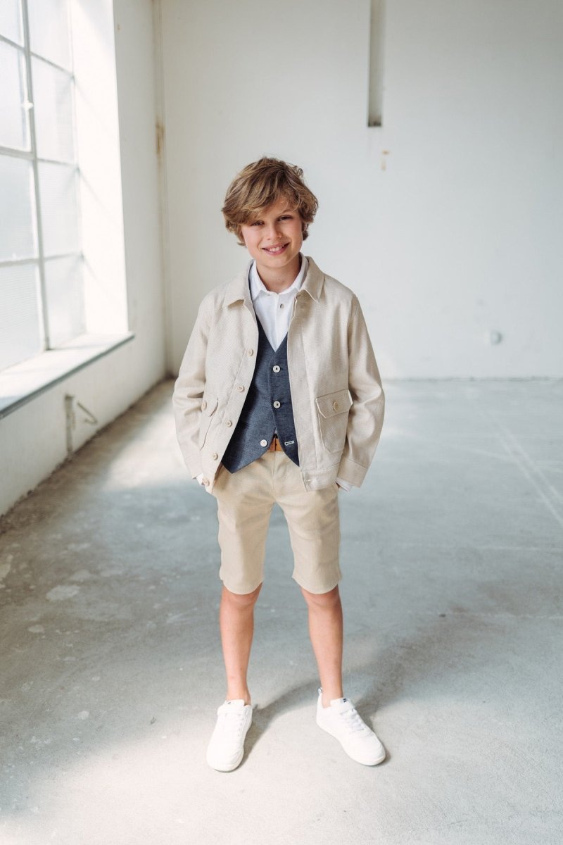 Sep Bermuda natural linnen -Broeken - Red+Blu