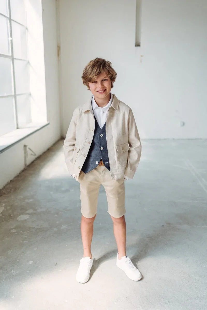 Sep Bermuda natural linnen -Broeken - Red+Blu