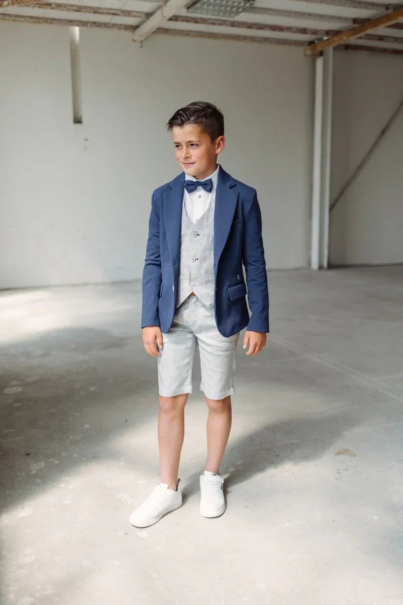 Simon bermuda gemeleerd blauw -Broeken - Red+Blu