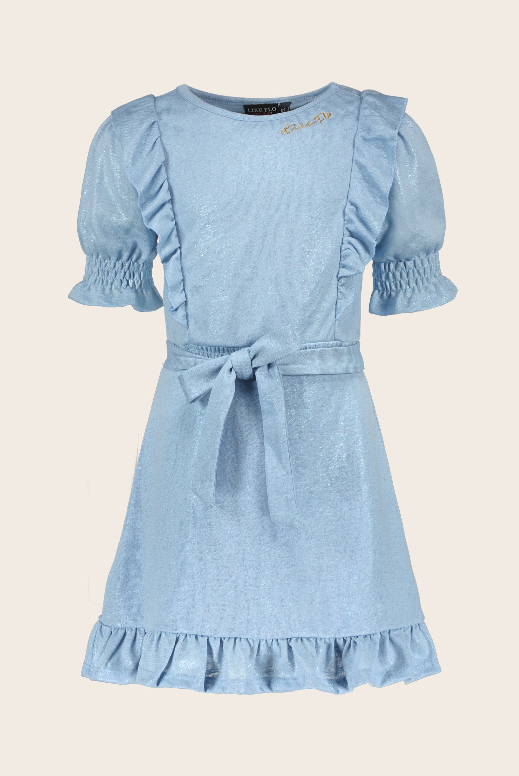 LikeFLO Flo Girls Metallic Jersey Ruffle Dress With Belt - LikeFlo
