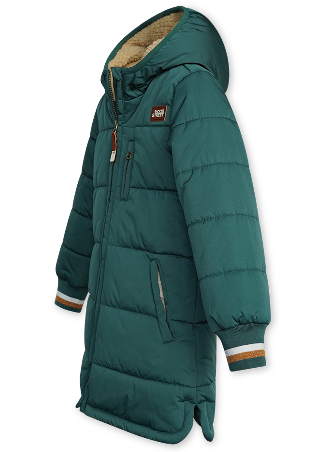 Lange Gewatteerde Jas In Effen Kleur Bottle Groen