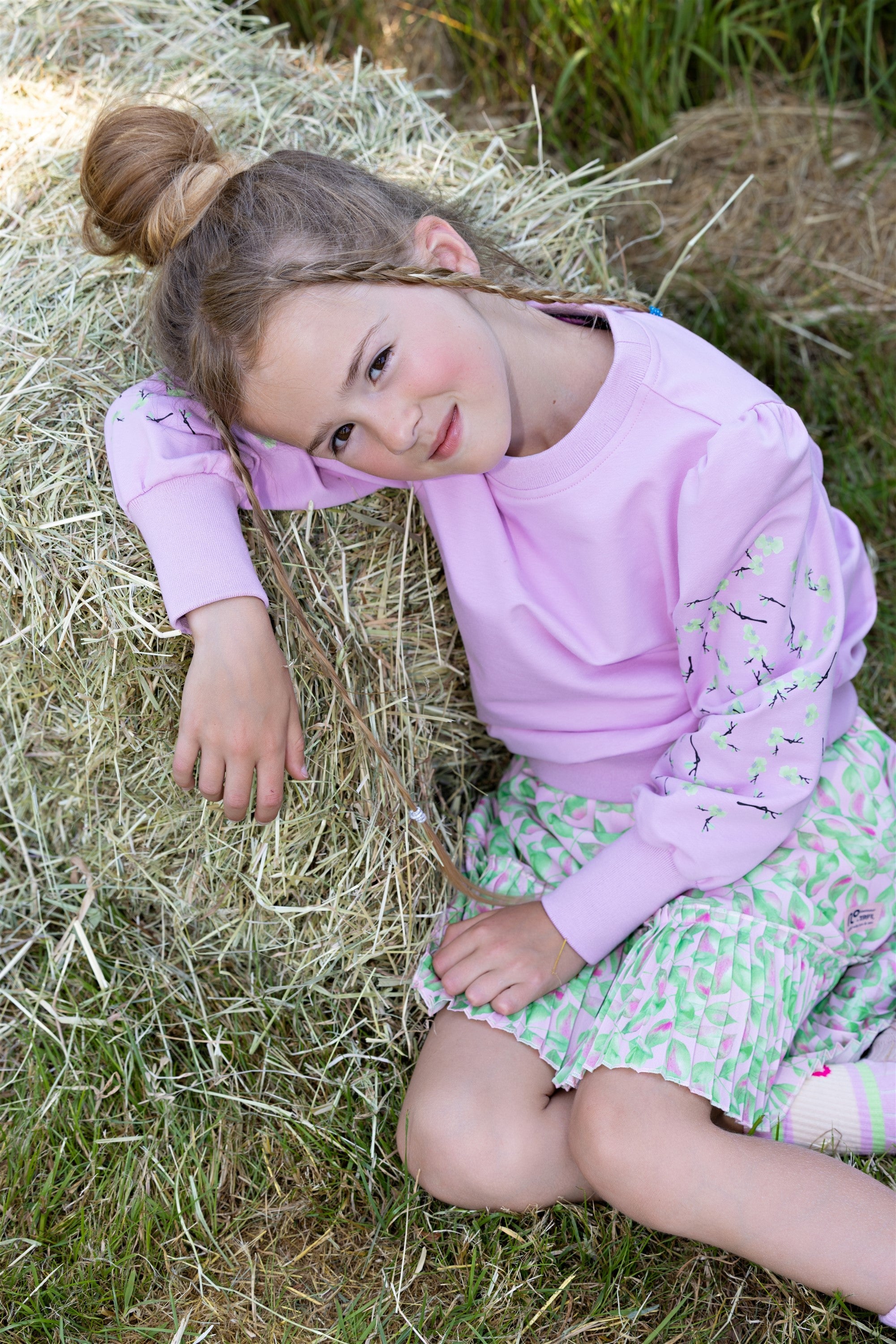 Kulet Sweater Print op Mouw Roze