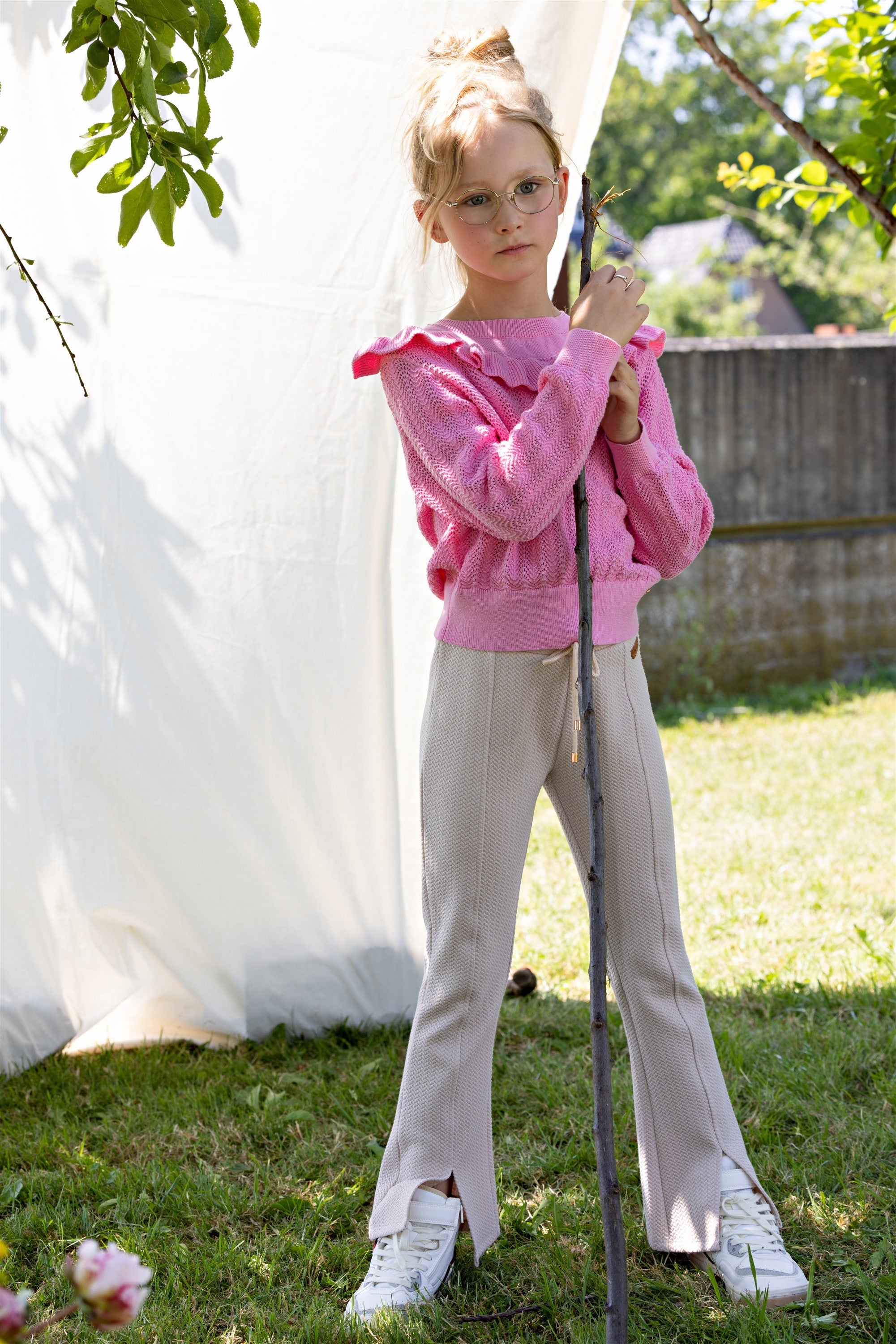 Kerala Ajour Gebreide Sweater Roze