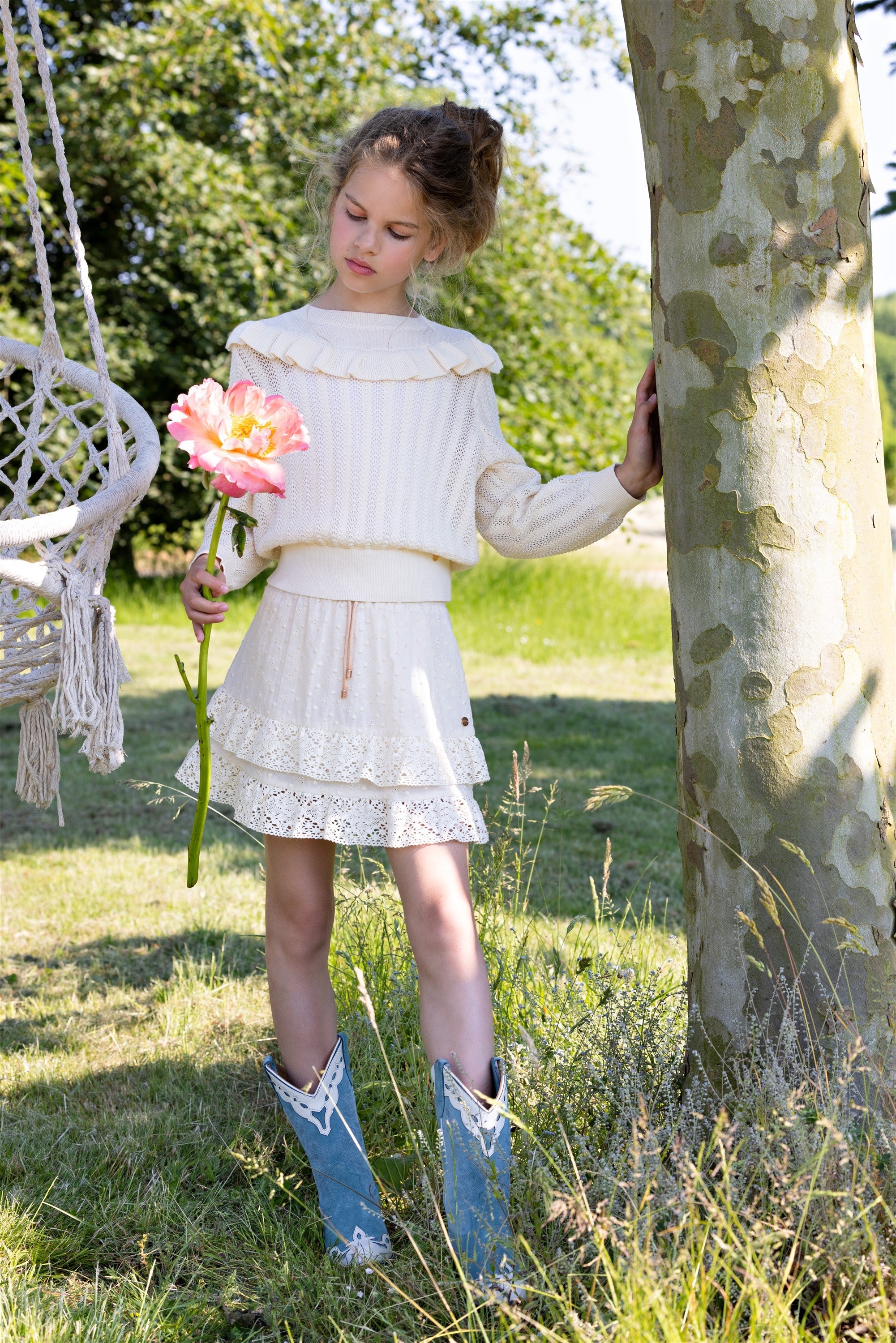 Niu Embroidery Anglaise Rok Ivoor