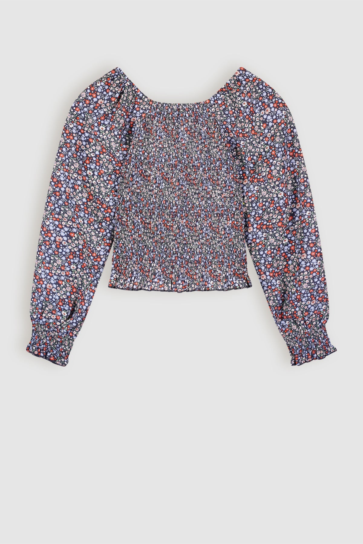 Tessa Smocked Bloemen Blouse Navy
