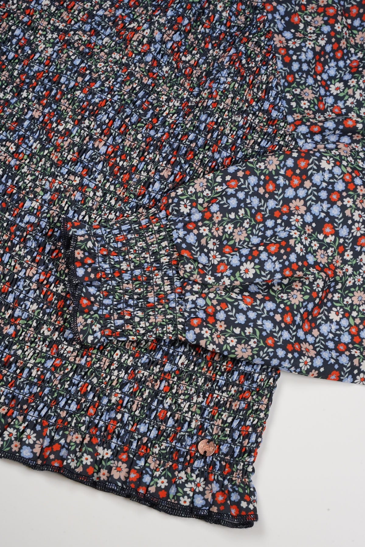 Tessa Smocked Bloemen Blouse Navy