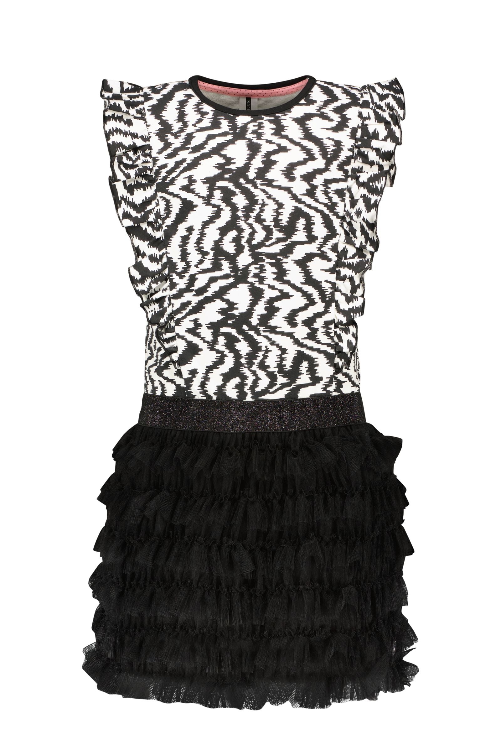 Girls dress with sweat banana zebra aop top and mesh skirt