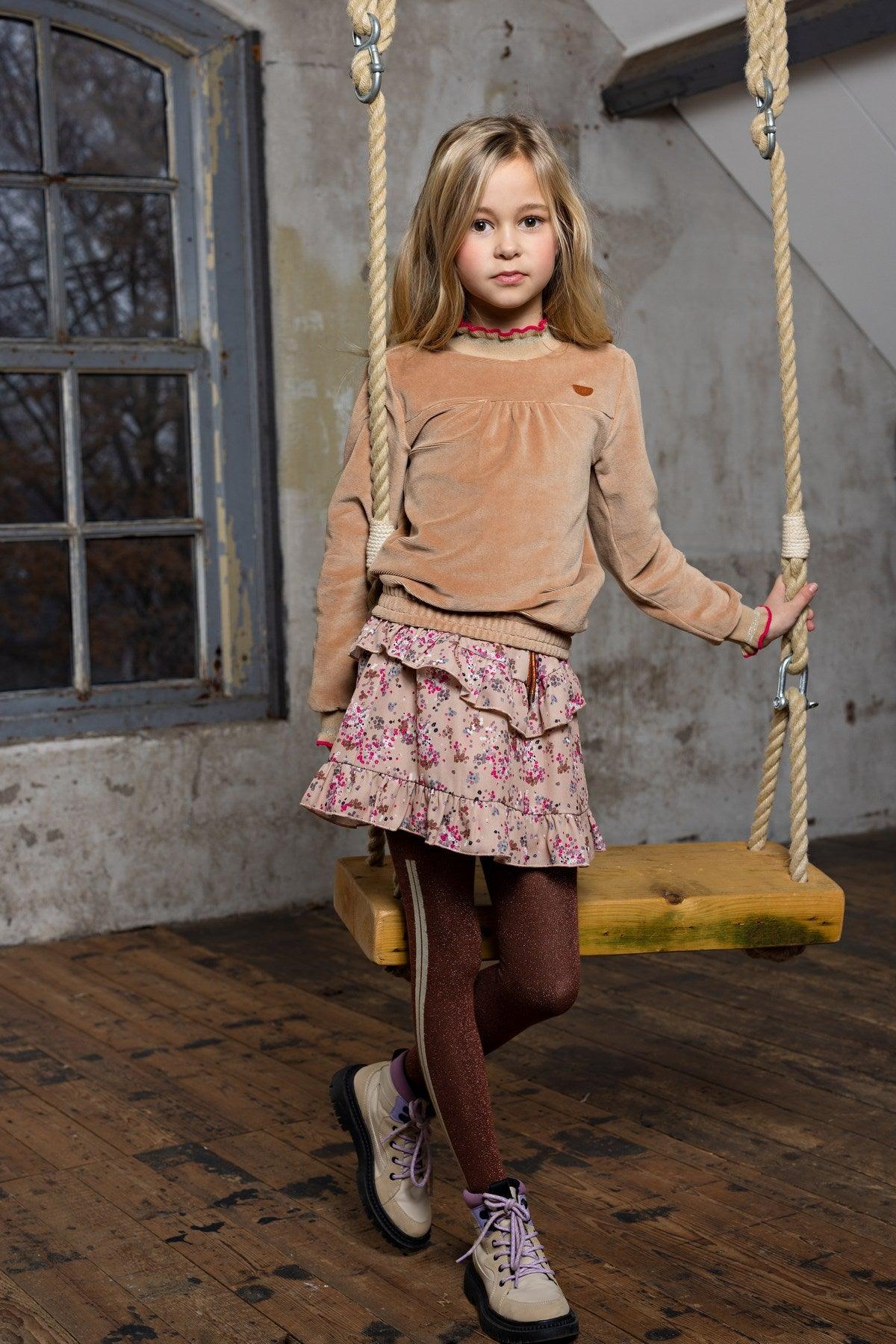 Neva Korte Rok met Bloemetjes en Ruches - NoNo Kidswear